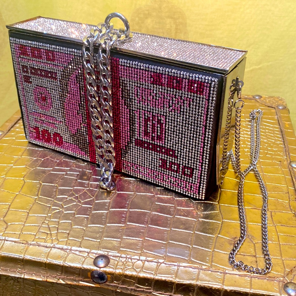 AKIRA $10,000 “MONEY” BOX-CLUTCH PURSE 8” x 4 1/2” x 2”